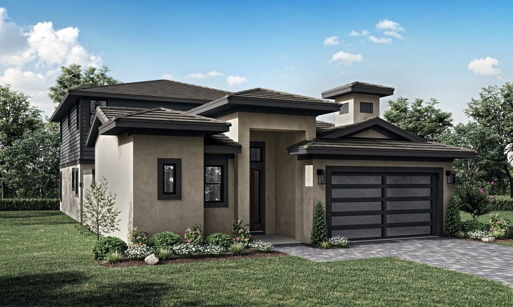 Front exterior of a new home in Hampton Green at Providence, Davenport, FL, highlighting curb appeal (Image 2). Front exterior of a new home in Hampton Green at Providence, Davenport, FL, highlighting curb appeal (Image 2).