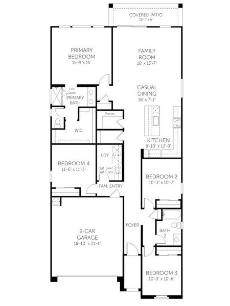 2D floor plan layout for the Havasu - Single Family Homes by Dream Finders Homes in Apache Farms, Buckeye, AZ (Image 3).