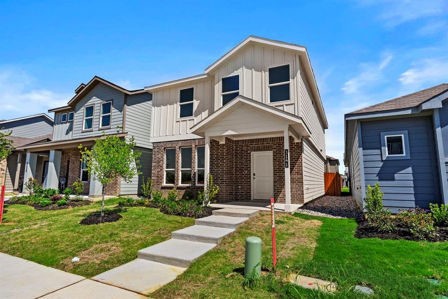 Front exterior of a new home in Orchard Village, Fort Worth, TX, highlighting curb appeal (Image 2).