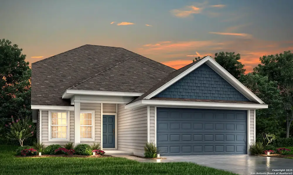 Front exterior of a new home in Swenson Heights, Seguin, TX, highlighting curb appeal (Image 1). Front exterior of a new home in Swenson Heights, Seguin, TX, highlighting curb appeal (Image 1).