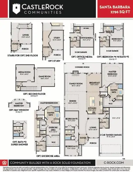 2D floor plan layout for the Santa Barbara by CastleRock Communities in Lakesong, Grand Prairie, TX (Image 3).