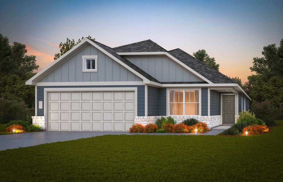 Front exterior of a new home in Corley Farms, Boerne, TX, highlighting curb appeal (Image 1). Front exterior of a new home in Corley Farms, Boerne, TX, highlighting curb appeal (Image 1).
