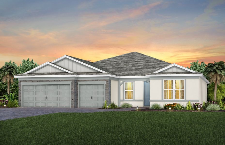 Front exterior of a new home in Del Webb Tradition, Port St. Lucie, FL, highlighting curb appeal (Image 21). Front exterior of a new home in Del Webb Tradition, Port St. Lucie, FL, highlighting curb appeal (Image 21).