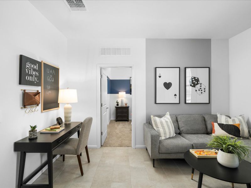 The flex space adjoining bedrooms 2 and 3 is a perfect place to work on homework or watch a movie. The flex space adjoining bedrooms 2 and 3 is a perfect place to work on homework or watch a movie.