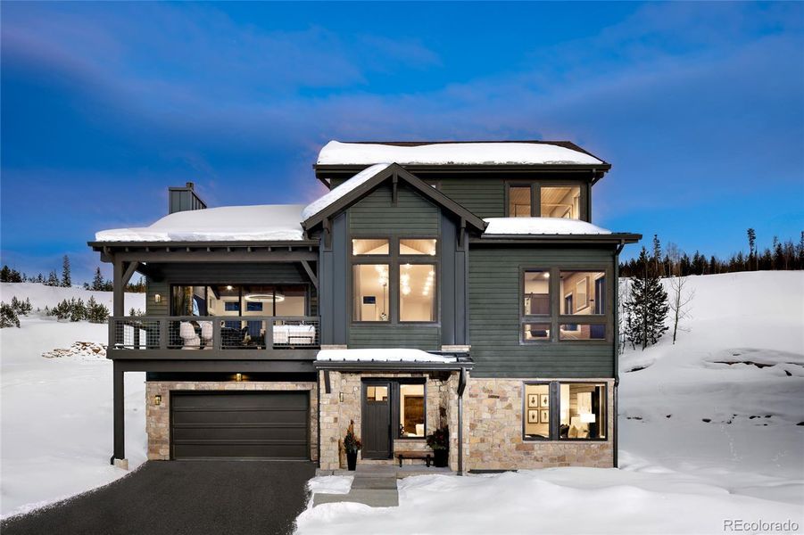 Front exterior of a new home in , Winter Park, CO, highlighting curb appeal (Image 18). Front exterior of a new home in , Winter Park, CO, highlighting curb appeal (Image 18).