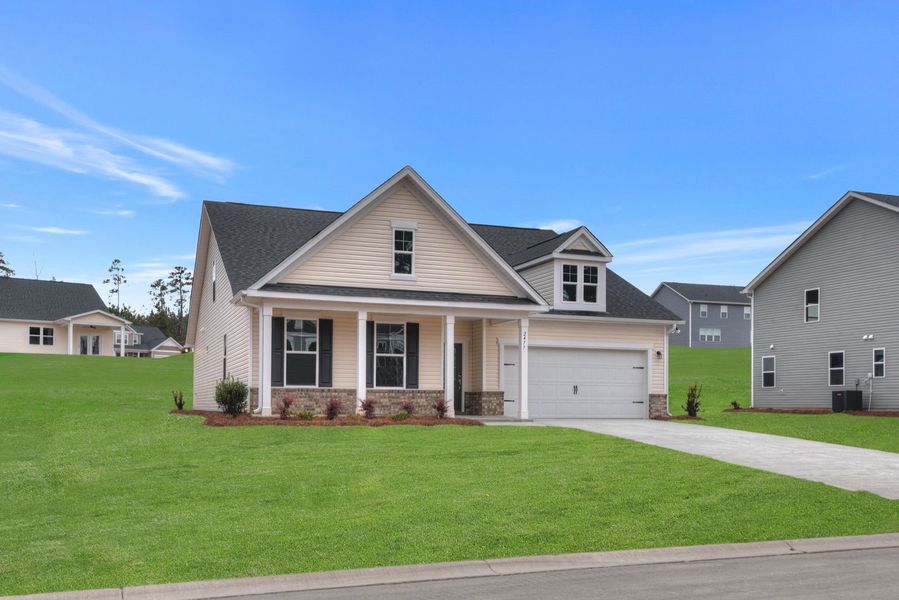 Front exterior of a new home in The Beacon at Old Peachtree Single Family Homes, Lawrenceville, GA, highlighting curb appeal (Image 47).