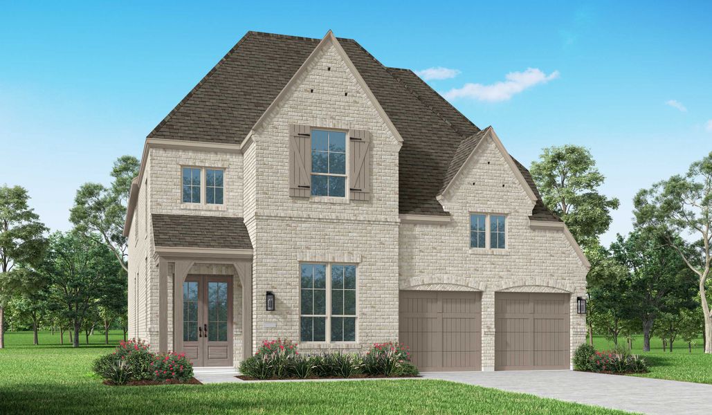 Representative exterior photo of a completed home built from the 567 Plan by Highland Homes in Star Trail: 55ft. lots, Prosper, TX (Image 14). Representative exterior photo of a completed home built from the 567 Plan by Highland Homes in Star Trail: 55ft. lots, Prosper, TX (Image 14).