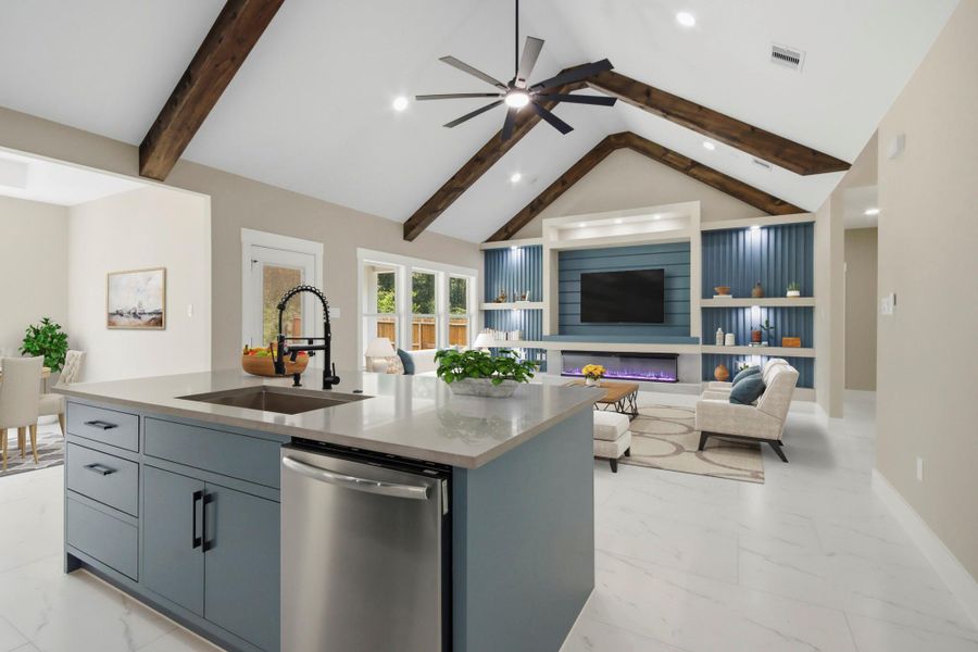 Virtually Staged: Maximize your living space in this breathtaking room featuring soaring vaulted ceilings and exposed structural timber beams. The layout easily accommodates multiple seating arrangements around the fireplace. Virtually Staged: Maximize your living space in this breathtaking room featuring soaring vaulted ceilings and exposed structural timber beams. The layout easily accommodates multiple seating arrangements around the fireplace.