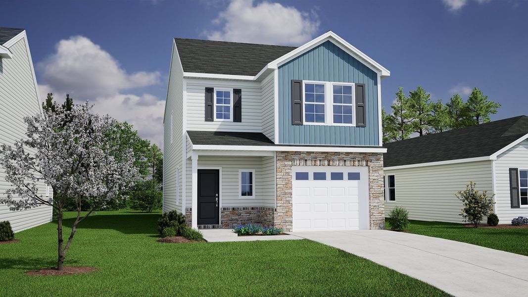 Representative exterior photo of a completed home built from the Dawson - Genesis Value Collection by Mungo Homes in Hidden Springs, Lexington, SC (Image 12). Representative exterior photo of a completed home built from the Dawson - Genesis Value Collection by Mungo Homes in Hidden Springs, Lexington, SC (Image 12).