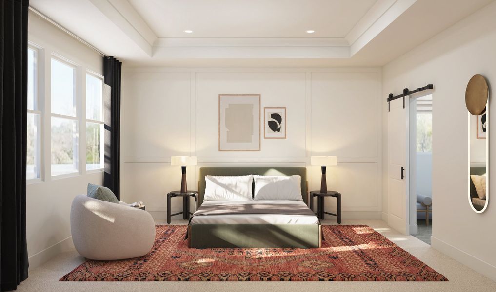 Primary suite with barn door to the primary bath Primary suite with barn door to the primary bath