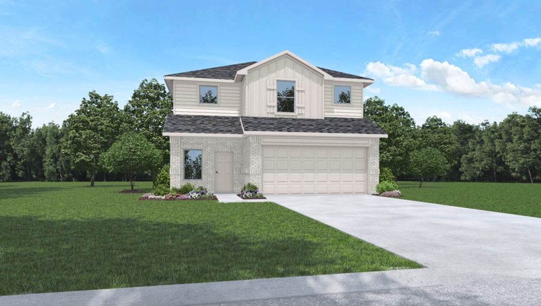 Representative exterior photo of a completed home built from the Renae by D.R. Horton in Venetian Pines, Conroe, TX (Image 1). Representative exterior photo of a completed home built from the Renae by D.R. Horton in Venetian Pines, Conroe, TX (Image 1).