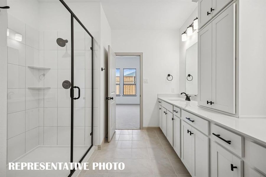 A beautiful and spacious walk in shower is the cherry on top in this wonderful owner's bath!  REPRESENTATIVE PHOTO