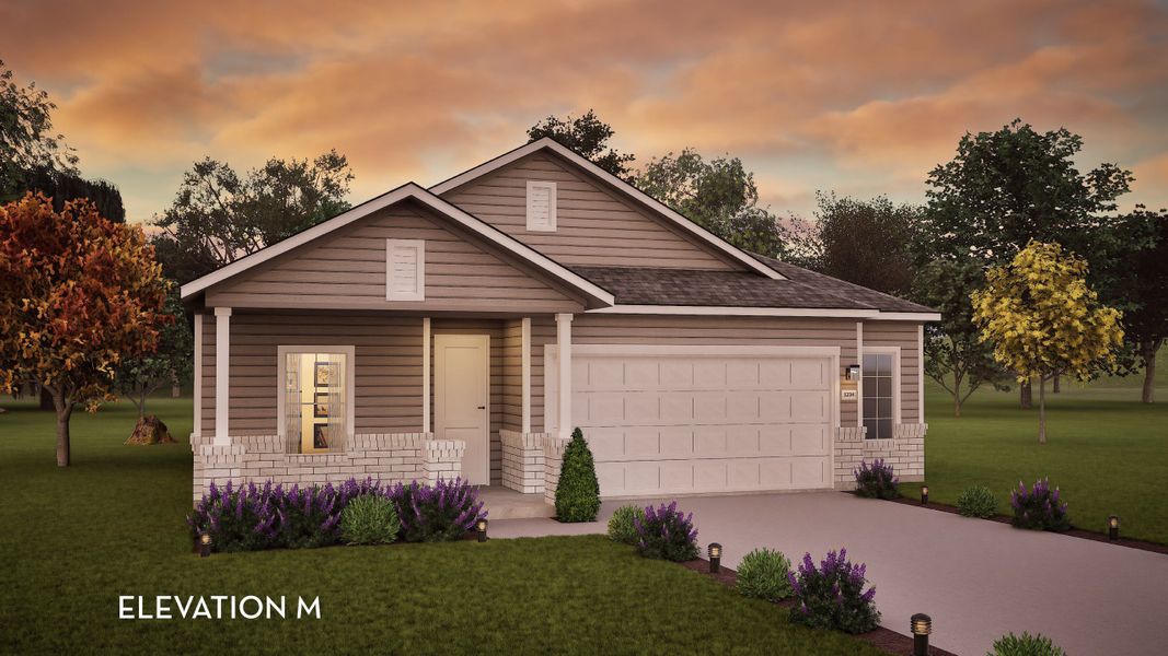 Front exterior of a new home in Paramount, Kyle, TX, highlighting curb appeal (Image 1). Front exterior of a new home in Paramount, Kyle, TX, highlighting curb appeal (Image 1).