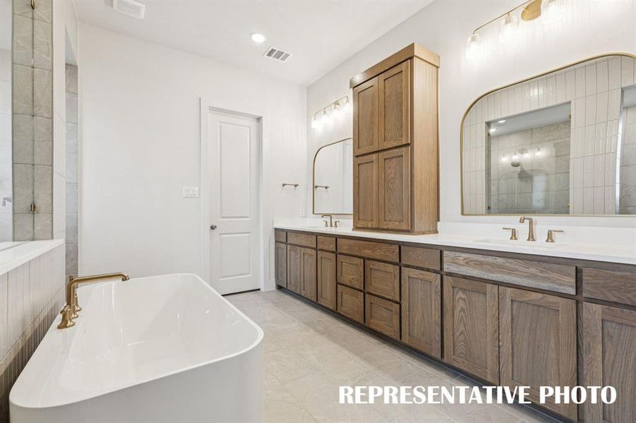 You'll enjoy fantastic storage and ample room for two in this delightful owner's bath!  REPRESENTATIVE PHOTO