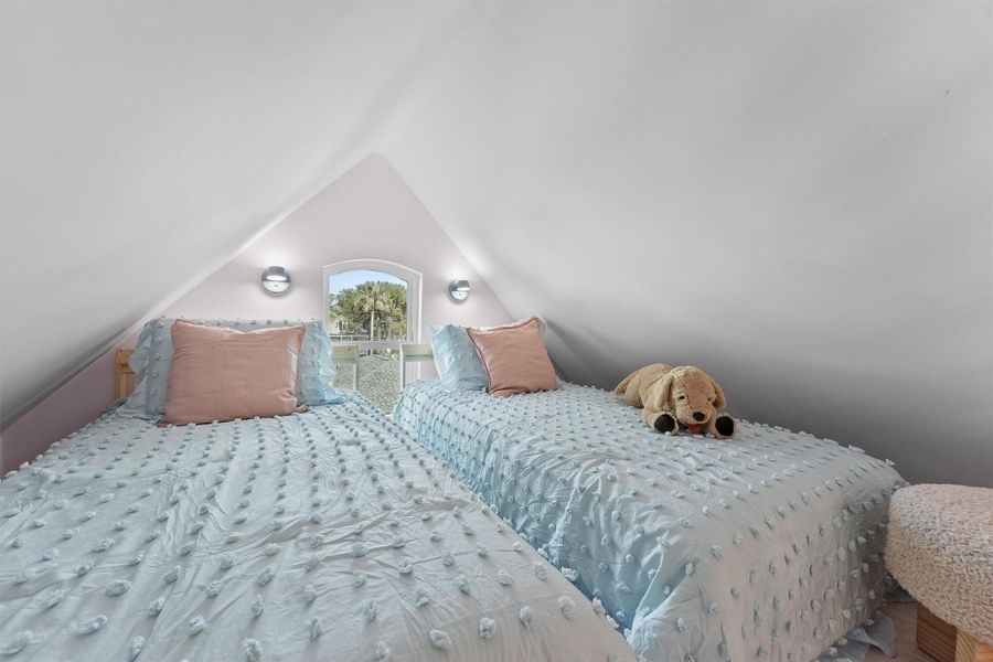 Sleeping quarters in the loft space.