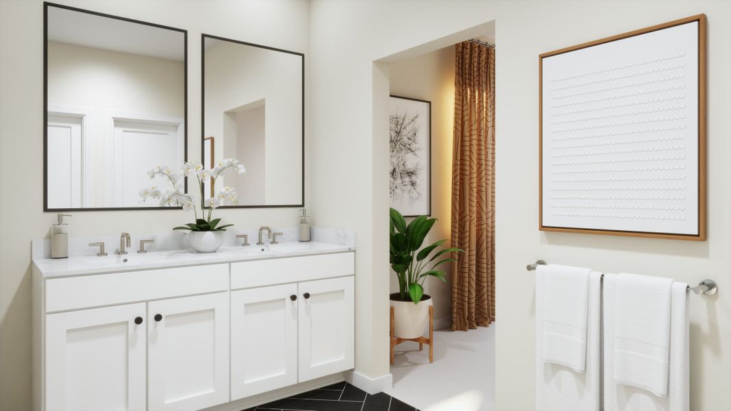 Primary Bathroom Room Virtual Rendering | Daybreak Floorplan | Elara at Moonlight | New Homes in Maricopa, AZ by Landsea Homes