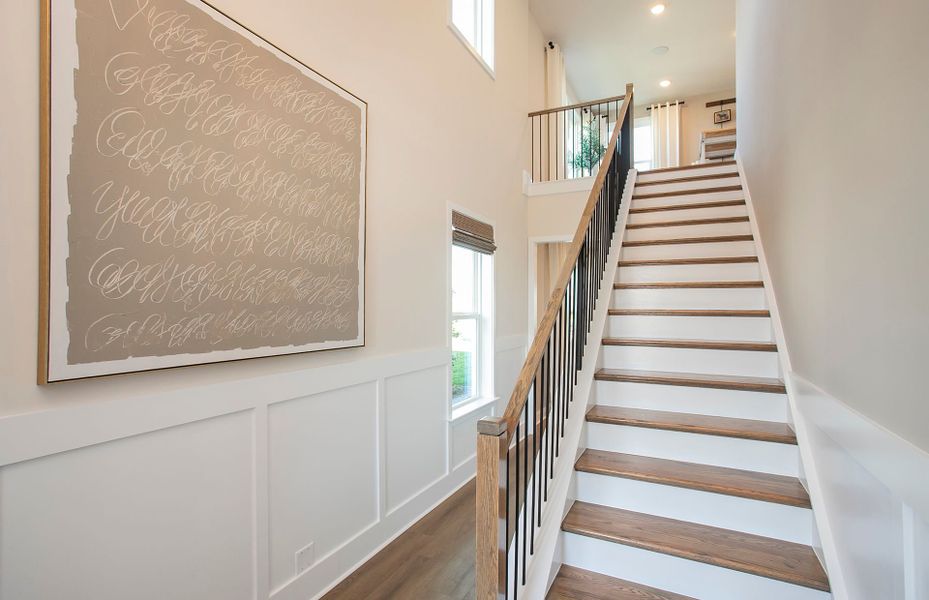 Stairs in new home design at 55+ Active Adult Del Webb near Nashville. Stairs in new home design at 55+ Active Adult Del Webb near Nashville.