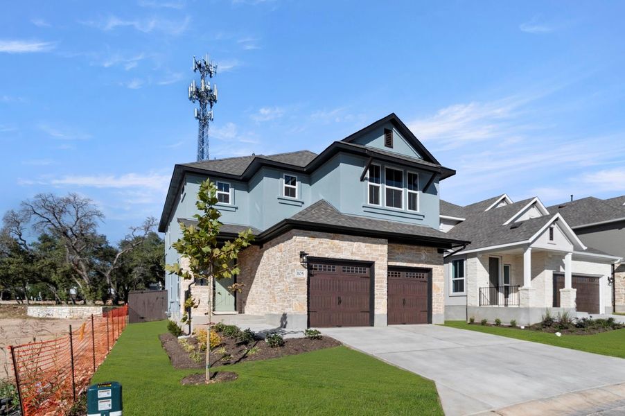 Front exterior of a new home in Clear Creek, Round Rock, TX, highlighting curb appeal (Image 20).