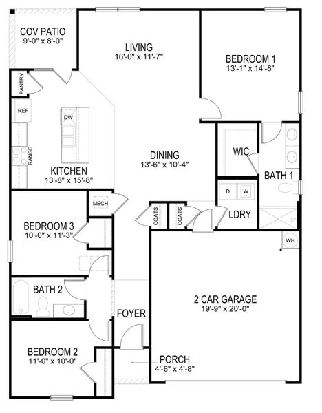 2D floor plan layout for the KERRY by D.R. Horton in Northberry, Rome, GA (Image 4).