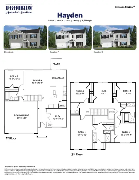 2D floor plan layout for the Hayden by D.R. Horton in Belle Grove, Wendell, NC (Image 4).