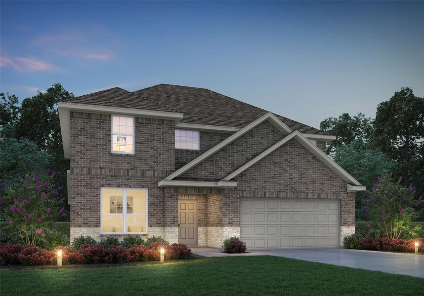 Front exterior of a new home in Bluestem, Brookshire, TX, highlighting curb appeal (Image 1). Front exterior of a new home in Bluestem, Brookshire, TX, highlighting curb appeal (Image 1).