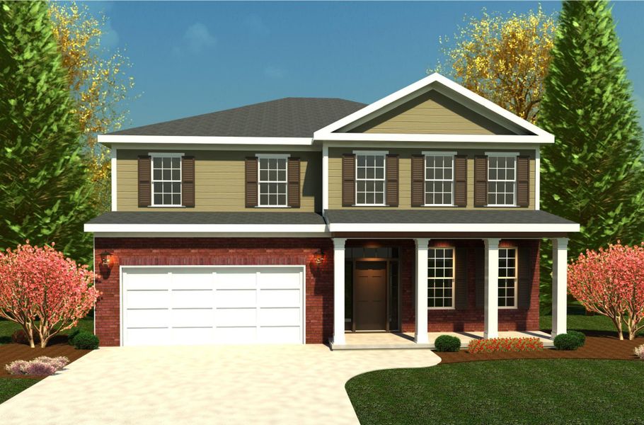 Representative exterior photo of a completed home built from the Edisto by Designer Homes of Georgia in Austin Heights, North Augusta, SC (Image 1).