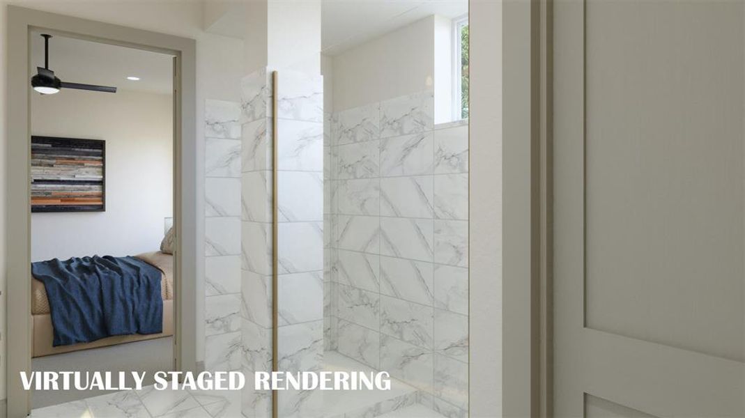 The owner's bath oversized walk in shower is the perfect place to start or end your day!  VIRTUALLY STAGED RENDERING