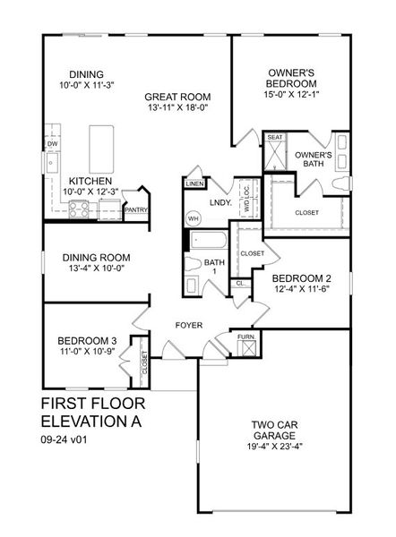 2D floor plan layout for the Dominica Spring by Ryan Homes in Lakes at Riverbend, Navassa, NC (Image 3).