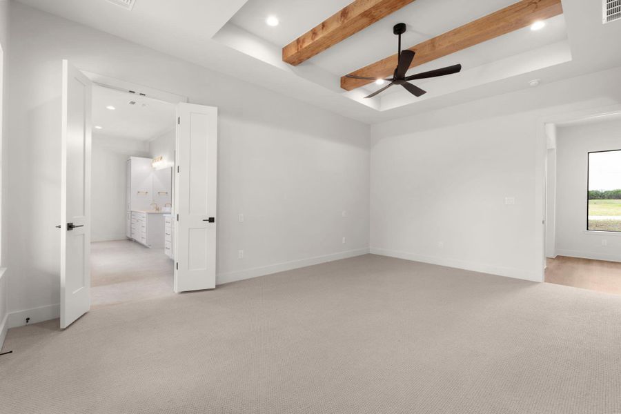 The private primary suite offers a spa-like bath with oversized walk-in shower and a spacious walk-in closet with built-ins. The private primary suite offers a spa-like bath with oversized walk-in shower and a spacious walk-in closet with built-ins.