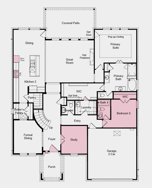 Additional Highlights Include: additional coach light, pop up ceiling at primary suite, bedroom 5 with bath 4 in lieu of tandem garage, mud-set shower in primary bath, study in place of flex, door at laundry, 42" door at entry, gas line to patio, pre-plumb loop for future water softener, railing in place of half walls, stainless steel GE appliances, Zire pendent lights at kitchen island in brushed nickel, Windom wall vanity lights in all baths in satin nickel, upgraded cabinets, Quartz countertop upgrades, wall and floor tile upgrades, RevWood flooring upgrades, Gibson bath faucets and fixtures in all baths in brushed nickel, modern 3 lite 42" Mahogany front door with satin glass, Solstice lever door hardware in satin nickel, and Century front door handle set in brushed nickel.