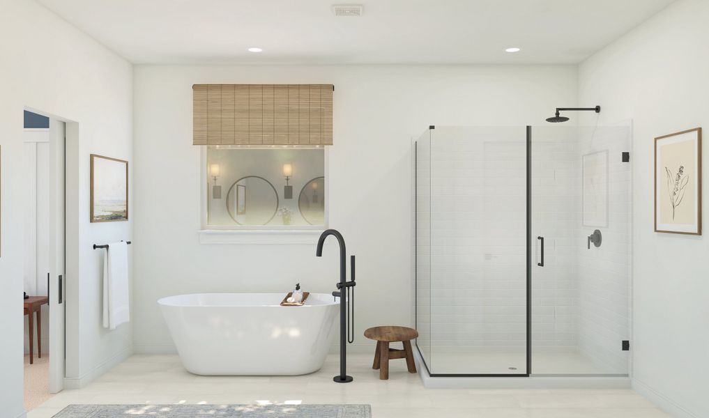 Primary bath with glass shower enclosure