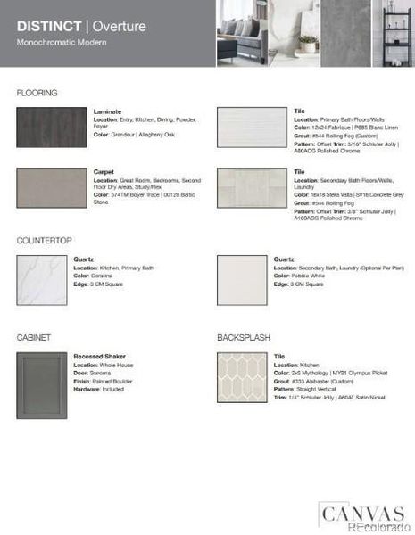 Design Selections.  Home is under construction and selections are subject to change.