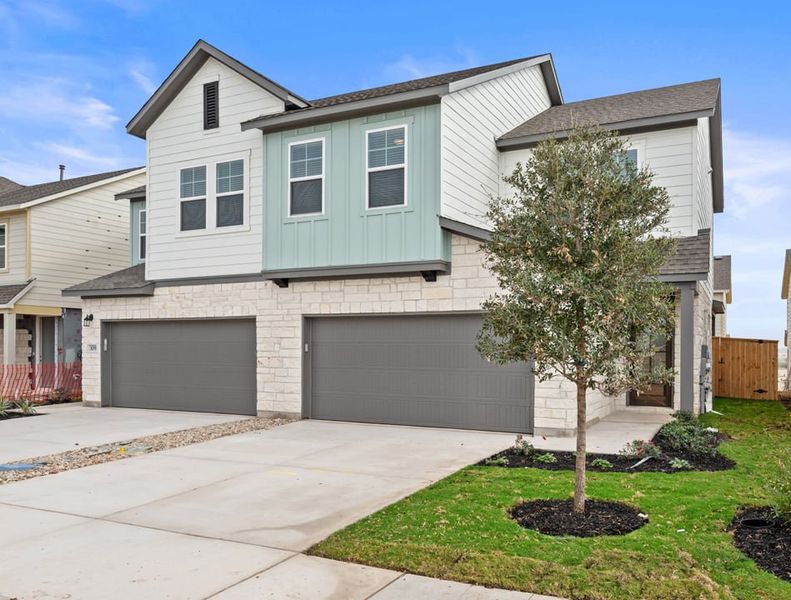 Front exterior of a new home in Union Collection at Park Central, Georgetown, TX, highlighting curb appeal (Image 27).