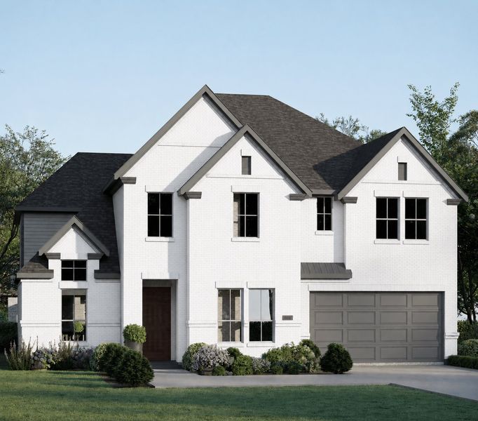 Front exterior of a new home in Santa Rita Ranch, Liberty Hill, TX, highlighting curb appeal (Image 1). Front exterior of a new home in Santa Rita Ranch, Liberty Hill, TX, highlighting curb appeal (Image 1).