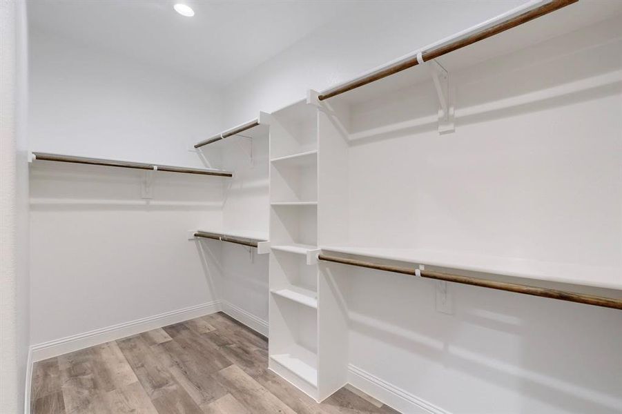 Spacious closet featuring light hardwood / wood-style floors