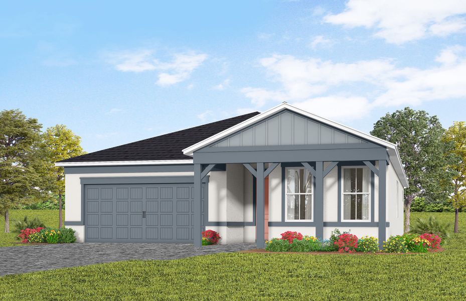 Representative exterior photo of a completed home built from the Prestige by Del Webb in Del Webb Lakehaven, Clermont, FL (Image 18). Representative exterior photo of a completed home built from the Prestige by Del Webb in Del Webb Lakehaven, Clermont, FL (Image 18).