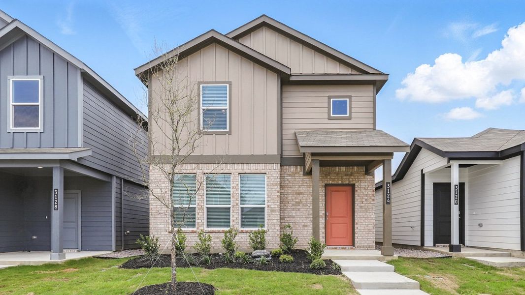 Representative exterior photo of a completed home built from the ALMOND by D.R. Horton in Orchard Village, Fort Worth, TX (Image 2). Representative exterior photo of a completed home built from the ALMOND by D.R. Horton in Orchard Village, Fort Worth, TX (Image 2).
