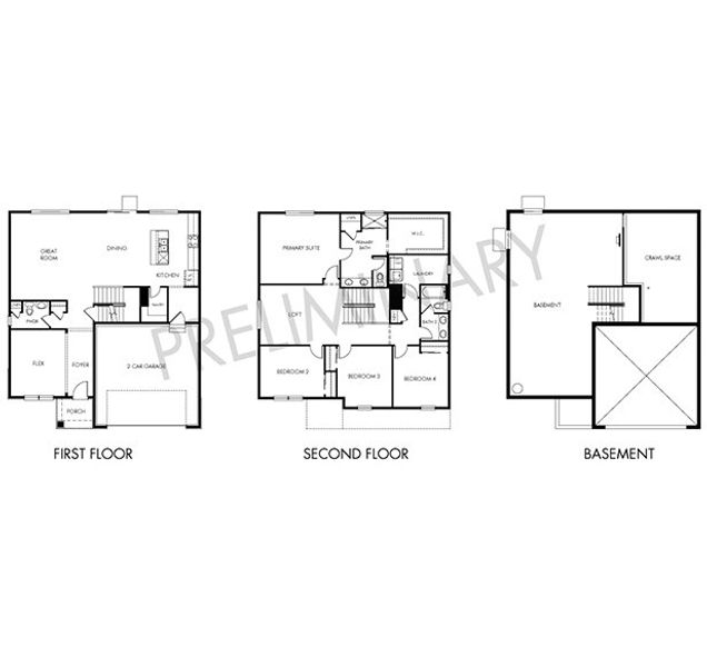 2D floor plan layout for the The Evergreen by Meritage Homes in Poudre Heights: The Lakes Collection, Windsor, CO (Image 2).