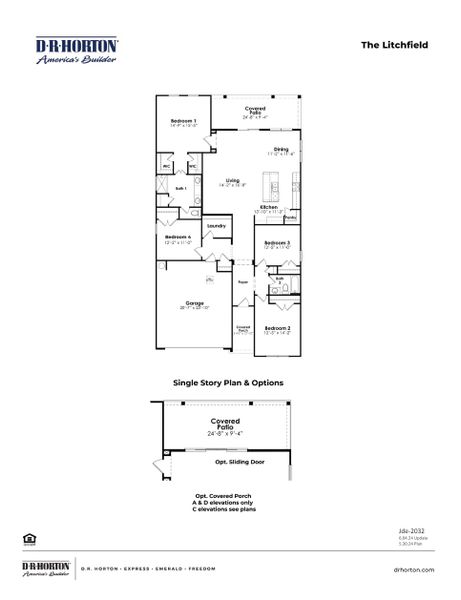 2D floor plan layout for the LITCHFIELD by D.R. Horton in The Retreat at Wild Wing, Conway, SC (Image 2).
