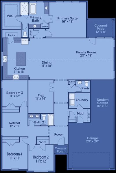 2D floor plan layout for the The Travis by UnionMain Homes in Cambridge Crossing, Celina, TX (Image 3).
