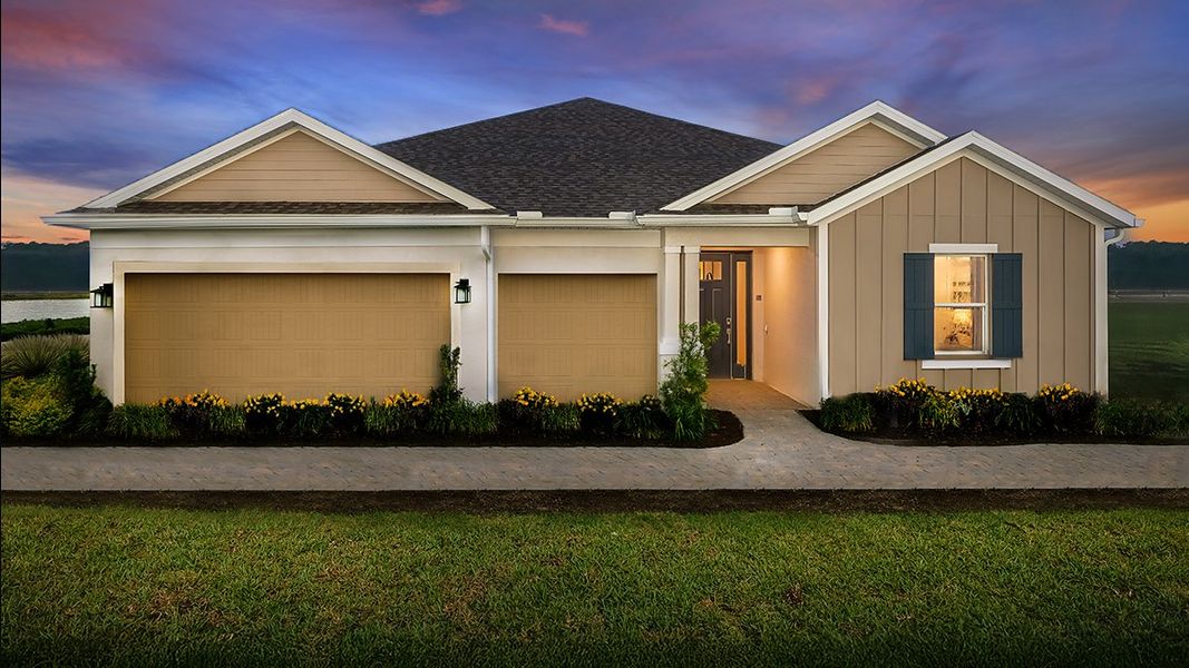 Representative exterior photo of a completed home built from the Saint Croix by Taylor Morrison in Ardisia Park, New Smyrna Beach, FL (Image 2). Representative exterior photo of a completed home built from the Saint Croix by Taylor Morrison in Ardisia Park, New Smyrna Beach, FL (Image 2).