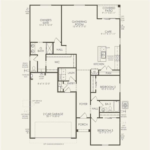 2D floor plan layout for the Bluebell by Pulte Homes in Festival Foothills, Buckeye, AZ (Image 3).