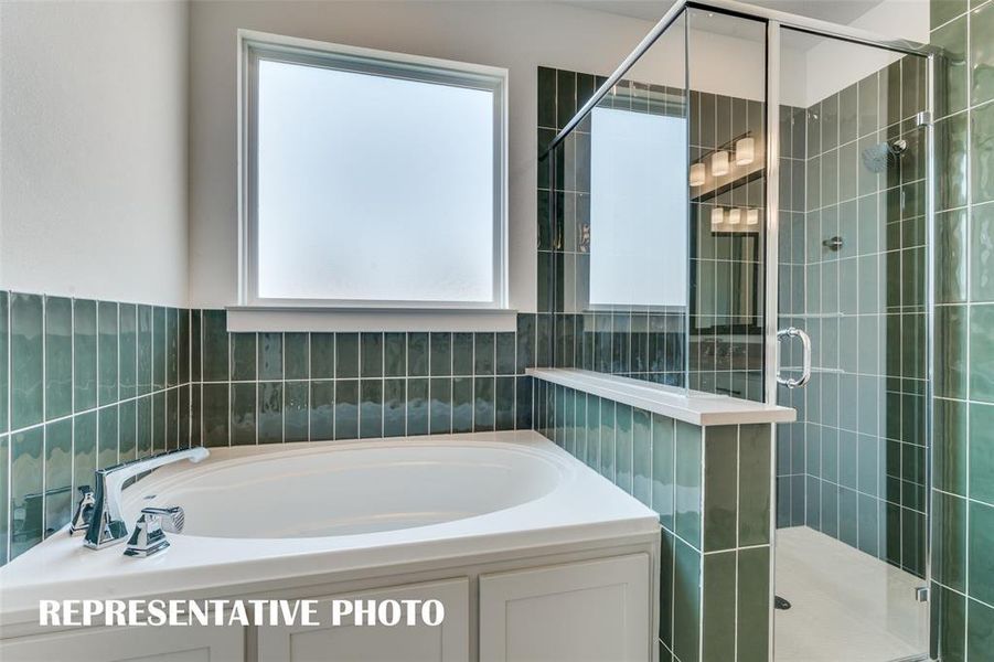 Whether it is soaking your cares away or enjoying a long, luxurious shower, this owner's bath is the perfect place to start or end your day!  REPRESENTATIVE PHOTO