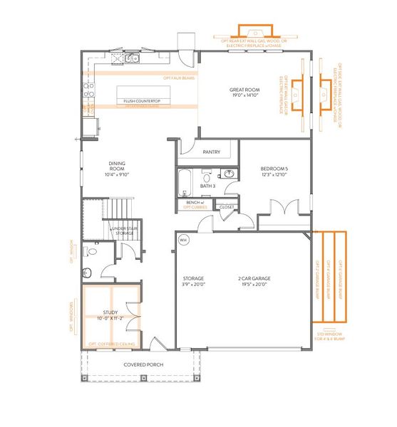 2D floor plan layout for the Calgary by True Homes in Westbrook Falls, Colfax, NC (Image 6).