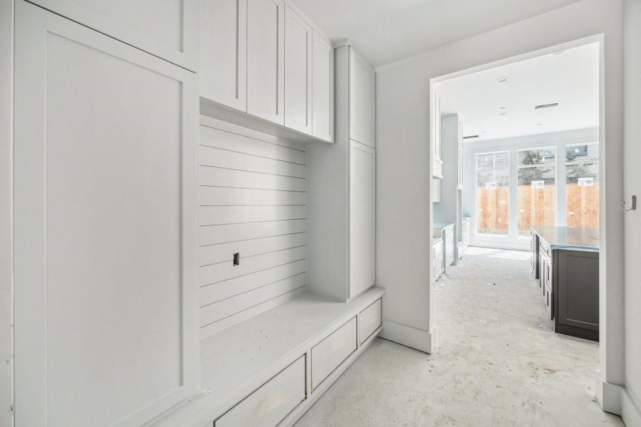 MUD Area off the entrance of the garage to the house.  Construction as of September 29th, 2025.