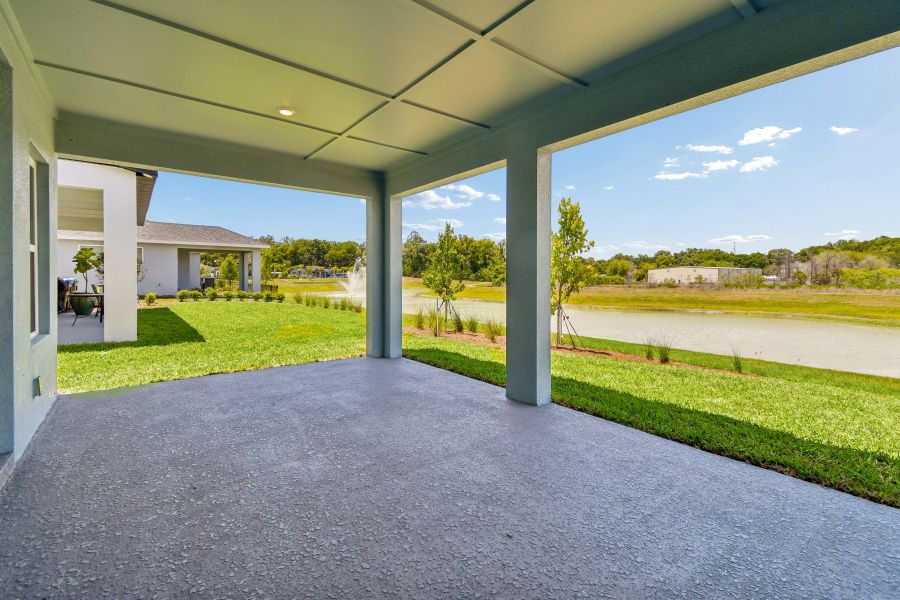 Exterior details and patio area of a home in Oakfield at Mount Dora Village Series, Mount Dora (Image 3).