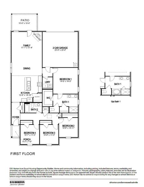 2D floor plan layout for the BRYAN A by D.R. Horton in Reserve at Hickory Ridge, Columbia, TN (Image 3).