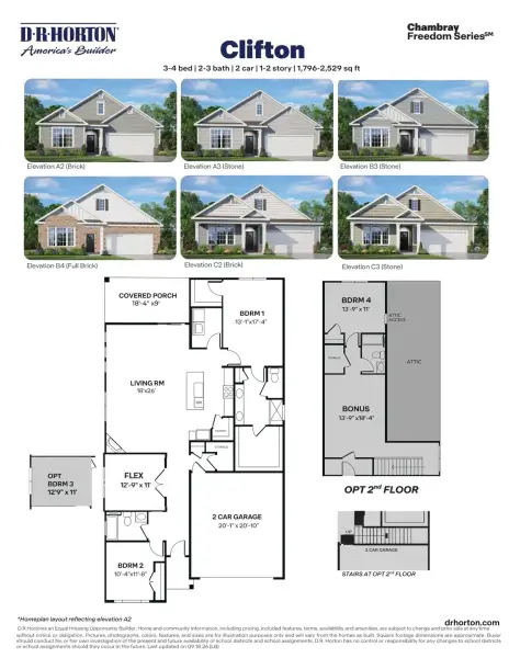 2D floor plan layout for the CLIFTON - Freedom by D.R. Horton in Chambray, New Bern, NC (Image 3).
