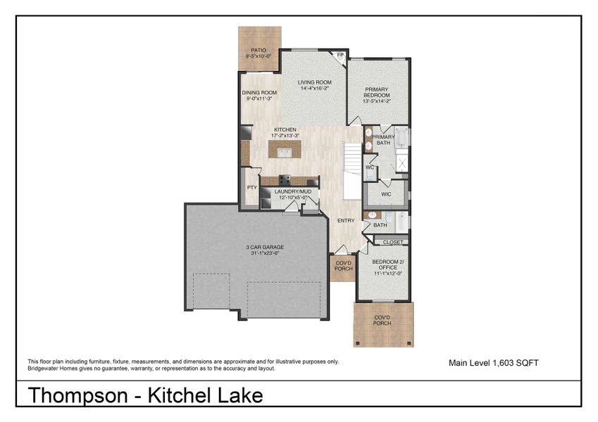 2D floor plan layout for the Thompson by Bridgewater Homes in Kitchel Lake, Timnath, CO (Image 3).