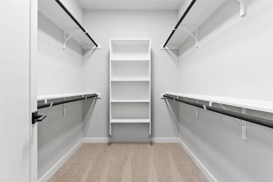 Spacious closet with light colored carpet